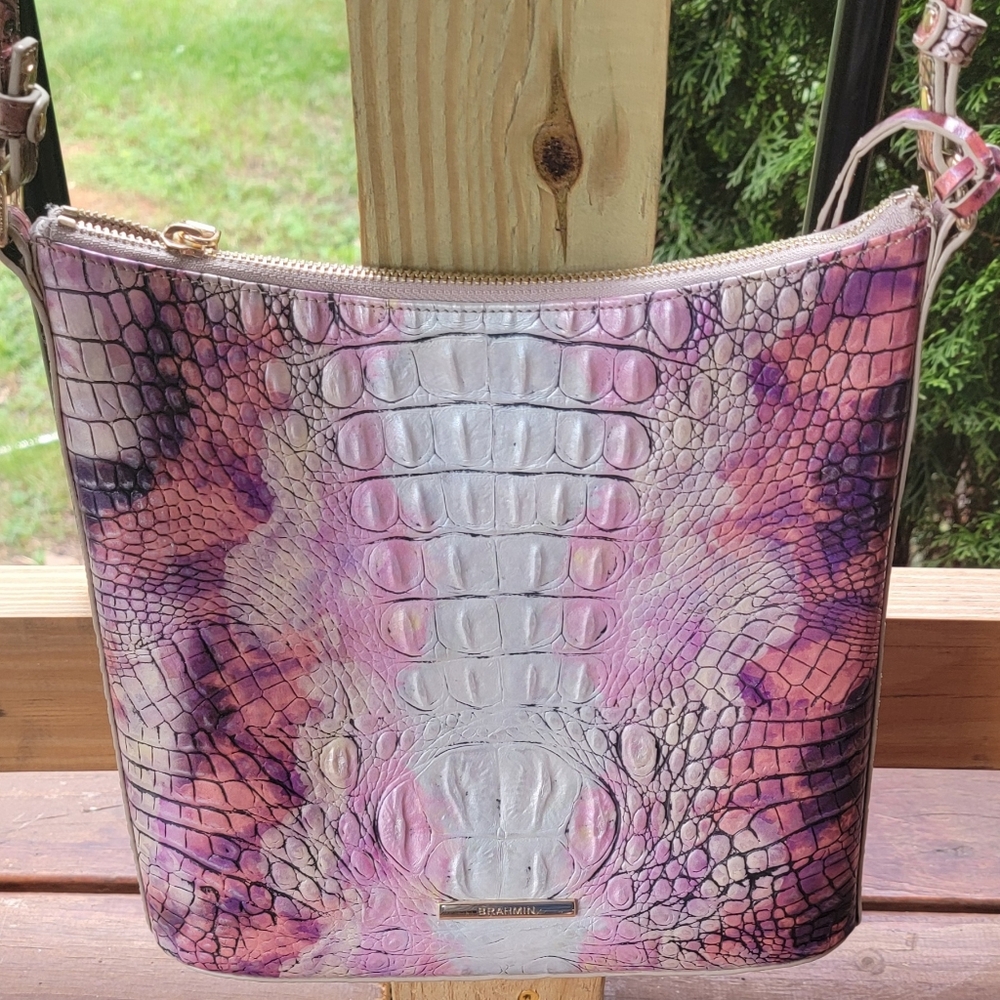 Brahmin Pink and Purple Croc-Embossed Women's Bag